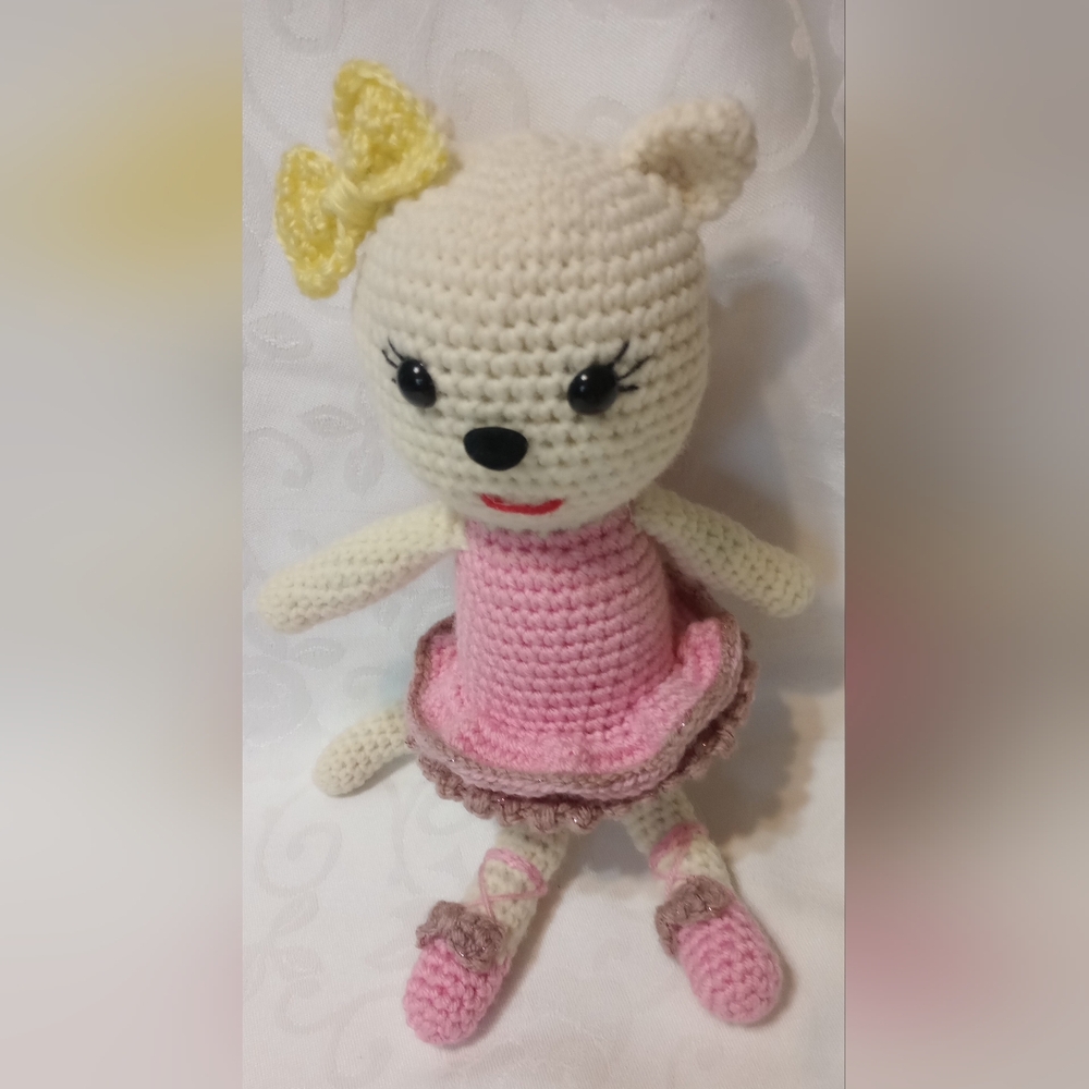 Crocheted Cat with Pink Dress